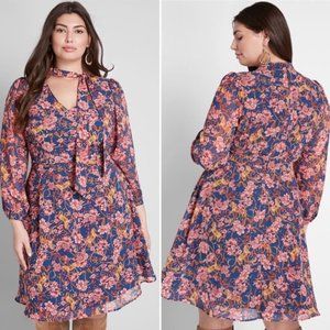 Modcloth Floral Blue and Pink Dress